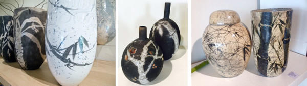 3 raku pottery